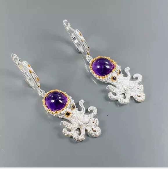 Adorable Octopus amethyst sterling earrings - Picture 2 of 4